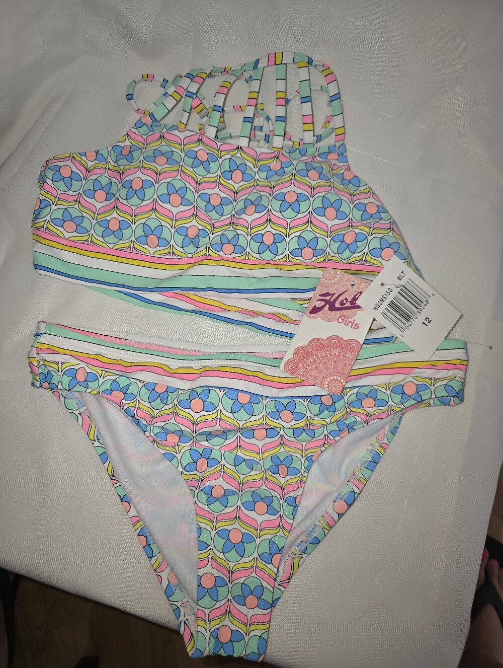 Girls Two-Piece Hobie Floral Stripe Swim Set - Multicolor